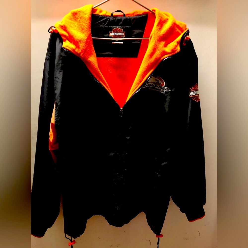 Harley hooded felt jacket.  Nylon shell.